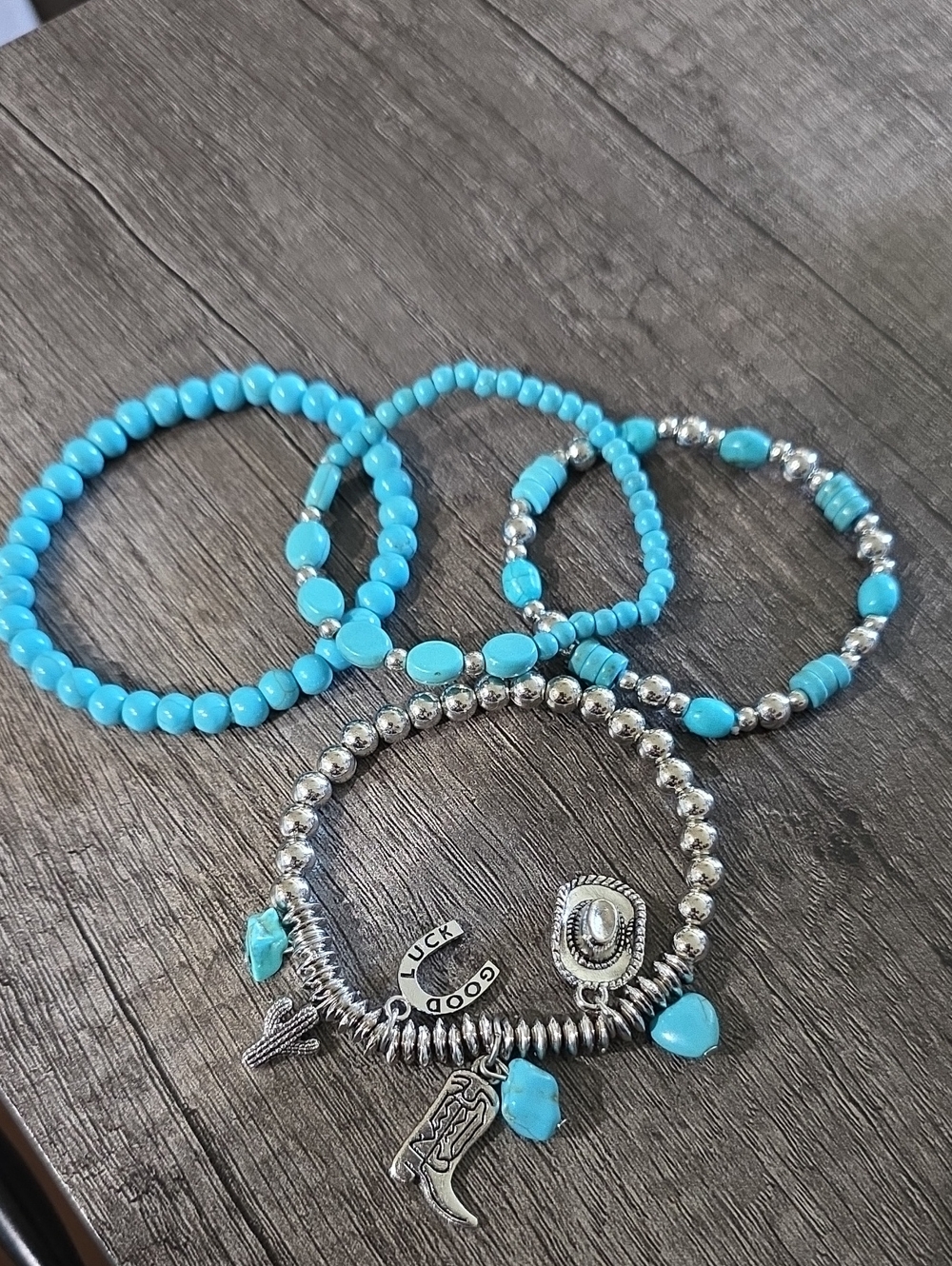 Turquoise Beaded Charm Bracelet Set - Women Jewelry